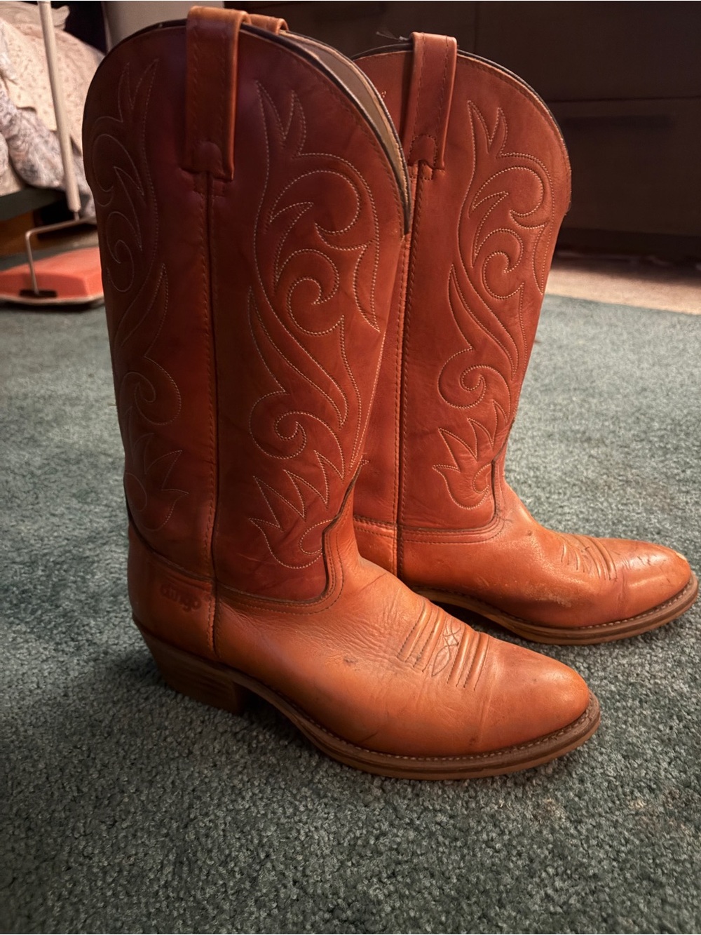 Vintage ACME Dingo Cowboy Boots Women’s 10D Tan Leather Western Floral USA 7732 - Picture 2 of 8